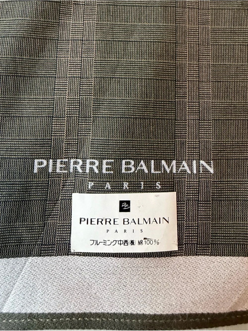 Pierre Balmain Paris Olive plaid scarf handkerchief neckerchief bandanna twilly